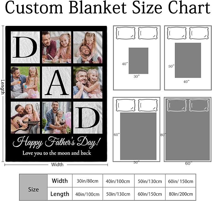 Personalized Fathers Day Birthday Gifts for Husband Dad, Custom Blanket | Dad Christmas Unique Gifts from Daughter Son Wife, Fathers Day Blanket Gifts, Personalized Gifts for Men, Husband, Grandpa