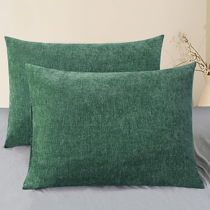 CaliTime Decorative Standard Throw Pillow Covers 26 X 20 Inches Dark Green | Pack of 2, Cozy Chenille Cushion Cases for Sofa Bed Living Room Farmhouse Home