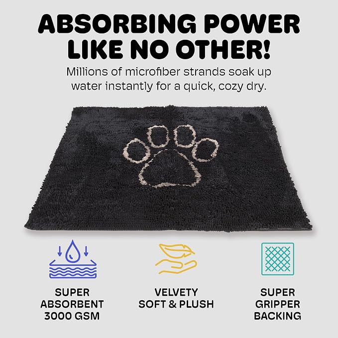 Dog Gone Smart Dirty Dog Doormat - Fast Drying Rug with Super Gripper Backing for Clean Floors - Super Absorbent and Machine Washable Mat for Muddy Paws - Black Hue | Super Gripper Backing for Clean Floors - Super Absorbent Microfiber and Machine Washa...
