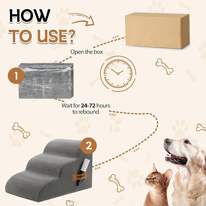 Romrol Dog Stairs Ramp for High Bed, 33D Pet Stairs Steps 15.7” H with Durable Non-Slip Waterproof Fabric Cover, Dog Slope Stairs to Bed for Small Dogs and Cats or Pets Joints, 3-Steps