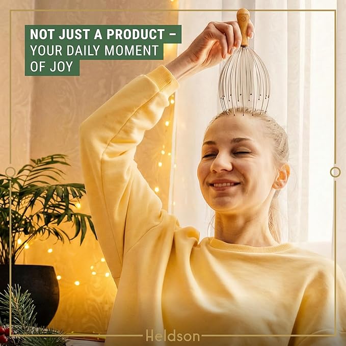 HELDSON® Premium Wire Head Massager Scalp Massage Tool - 32 Fingers Octopus Scratcher - Stress Relax Tickler - Hair Massagers Whisk - Headspa Equipment - Headscratcher Tickle Tools - Gift Men, Women