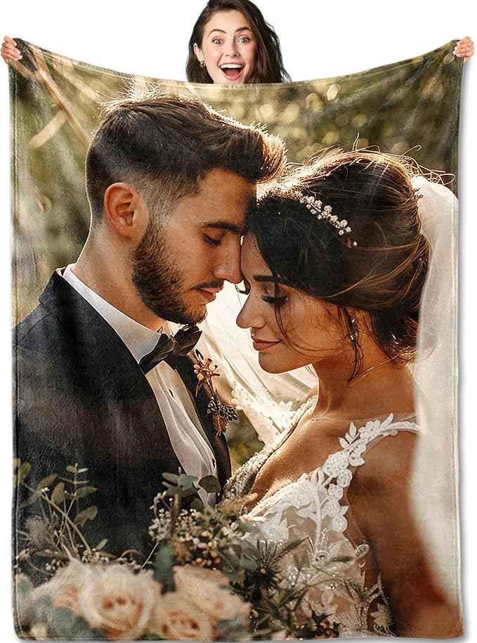 Yofair Ships Next Day, Custom Blanket with Picture Wedding Anniversary Valentines Day Gifts for Him Her Personalized Photo Blankets I Love You Couple Gift for Women Boyfriend Girlfriend Wife Husband