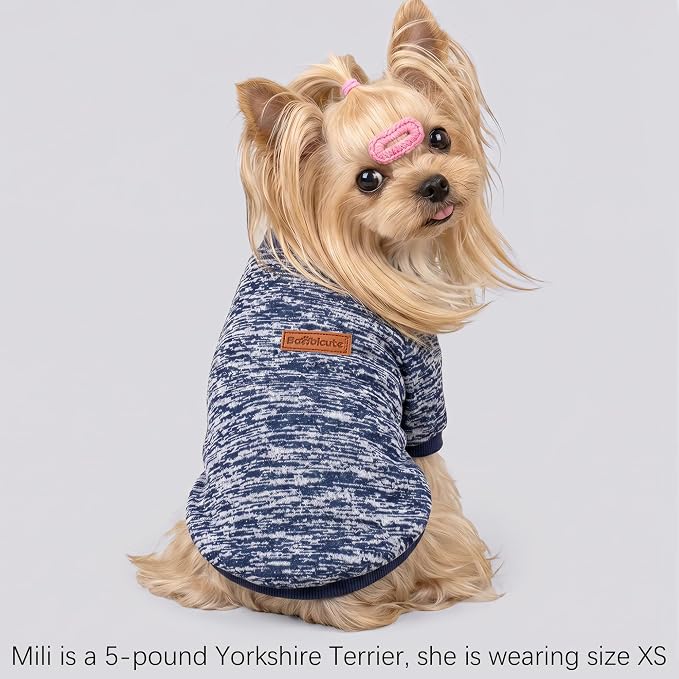 2 Pack Dog Sweaters for Small Dogs Girl Boy Winter Fleece Clothes Warm Soft Dog Sweatshirt Outfit for Dogs Cats Pet Apparel (Grey+Navy Blue, L (Back: 15.7",Chest: 19.6",14-18Ibs))