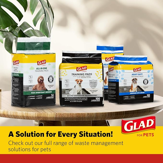 Glad for Pets XL Charcoal Training Pads for Dogs and Puppies, 30 Ct, 2-Pk | 6-layer, activated-carbon pads with pheromone attractant, leak-proof, extra-large 28 x 30 in coverage