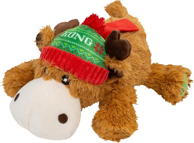 KONG Cozie Plush Dog Toy with Squeaker (Holiday Reindeer, Medium)