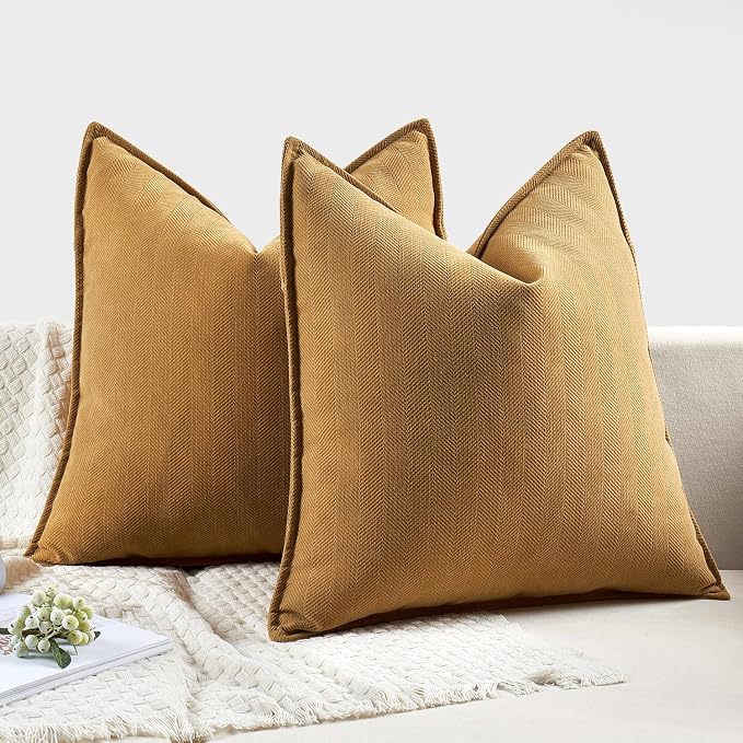 MIULEE Pack of 2 Mustard Yellow Decorative Chenille Pillow Covers 16x16 | Soft Couch Throw Pillows,Farmhouse Cushion Covers with Elegant Design for Sofa,Bedroom,Living Room,Spring Home Decor