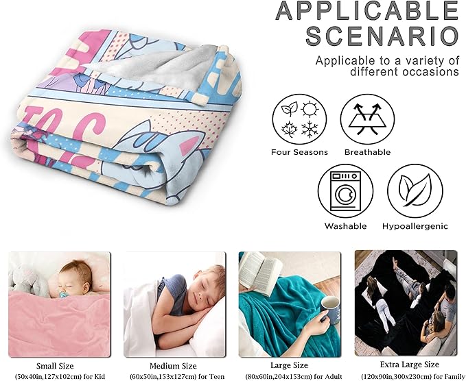 Just A Girl Kawaii Anime Cats and Ramen Flannel Blanket - Anime Lover Stuff, Luxurious Warm and Cozy XL 90x120 Inch Family Blanket