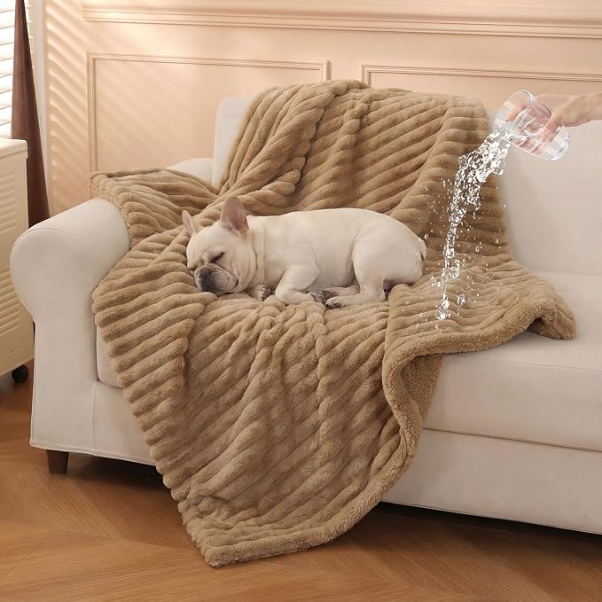 PuTian Waterproof Dog Blanket for Couch, 40"x50", Khaki | Blocks Urine, Stains and Pet Hair to Guard Furniture, Perfect For Dogs & Cats On Couch, Bed, Car And Travel