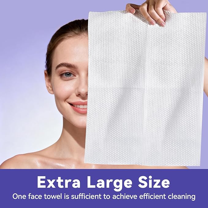 Disposable Face Towels, 10"×12" XL Face Towelette Disposable, Soft Makeup Remover Dry Wipes, Thick Facial Tissue for Women Cleansing, Skin Care, 50 Count (4 Pack)
