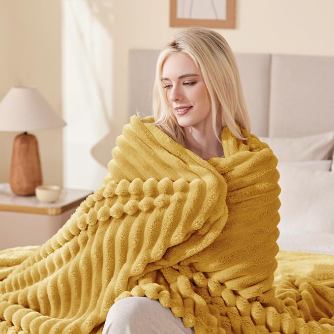 EXQ Home Gentle Soft Fleece Throw Blanket – Cozy Lightweight Blanket for Couch Bed – All-Season Warm Fuzzy Flannel Blanket for Women Mom Her – Gifts for Birthday(60"x80",Mustard Yellow)
