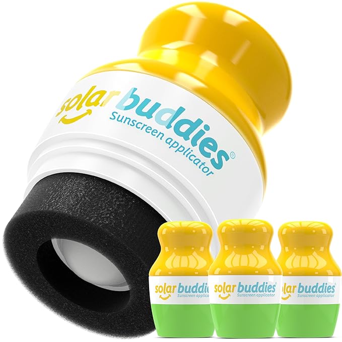 Solar Buddies Sunscreen Applicator - Green Pack of 3 - BPA-Free Refillable Roll on Sponge Sunscreen, Suncream & Lotion Applicator For Kids, Adults & Families - Holds 3.4fl oz, Perfect Size for Travel