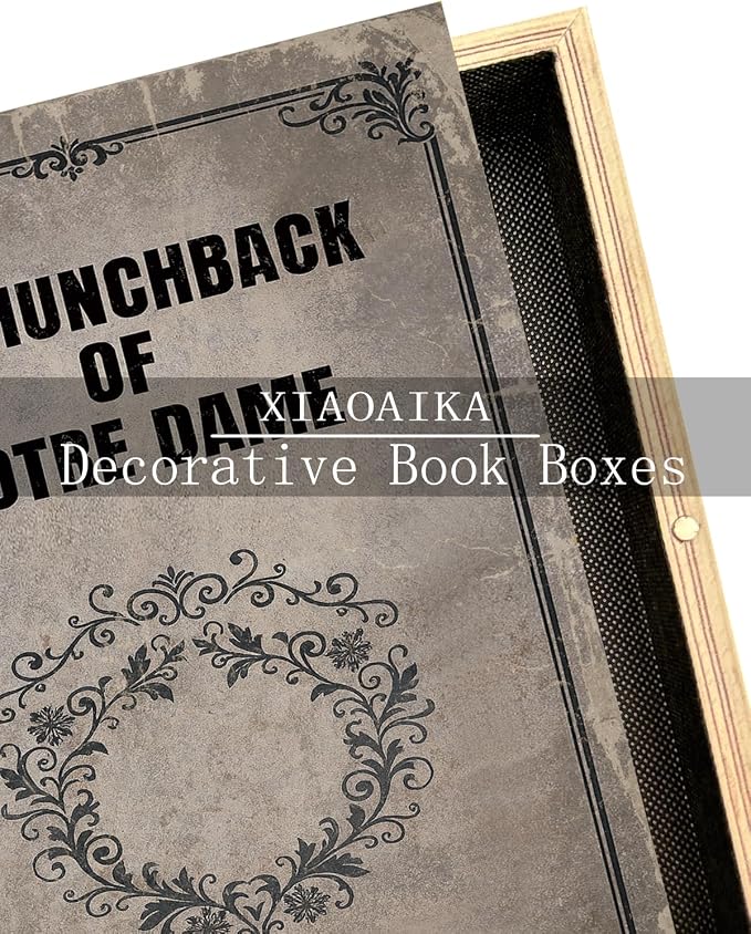 Vintage Faux Leather Decorative Book Box Set of 3 – Wooden Secret Storage Box with Magnetic Closure, Hidden Organizer for Bookshelf, Desk, or Office Decor (The Hunchback of Notre Dame)