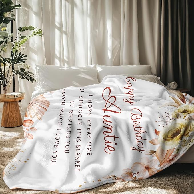 Aunt Birthday Gift Throw Blankets 60 x 50 Inch, Birthday Gift for Auntie from Niece, Happy Birthday Auntie Gifts, Birthday Gifts for Aunt from Nephew, Auntie Birthday Gifts