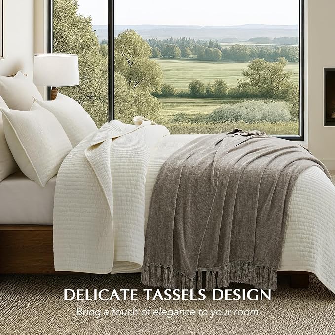 Chenille Knit Throw Blanket for Couch, 50"x60", Taupe | Cozy Plush Fuzzy Knittd Throw with Tassels, Lightweight, Decorative, Farmhouse Decor, Ideal for Bed Sofa Gift, All Seasons