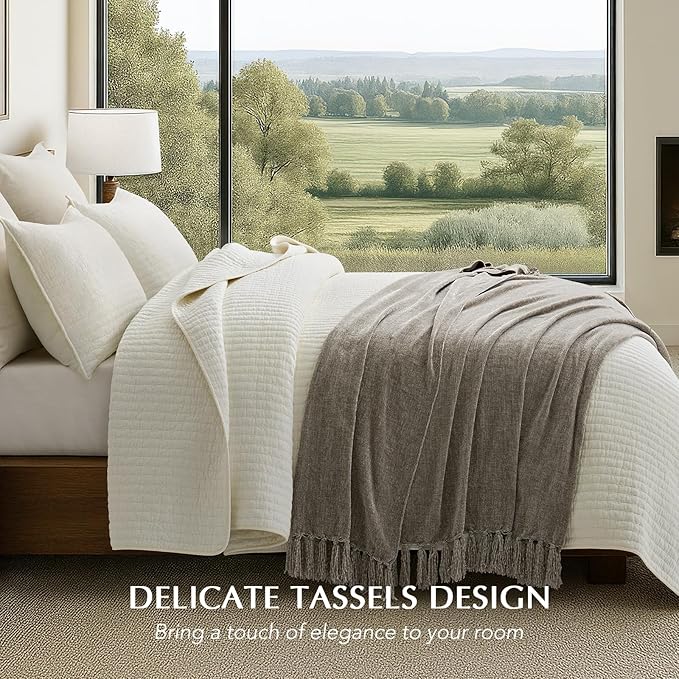 Chenille Knit Throw Blanket for Couch, 60"x80", Taupe | Cozy Plush Fuzzy Knittd Throw with Tassels, Lightweight, Decorative, Farmhouse Decor, Ideal for Bed Sofa Gift, All Seasons