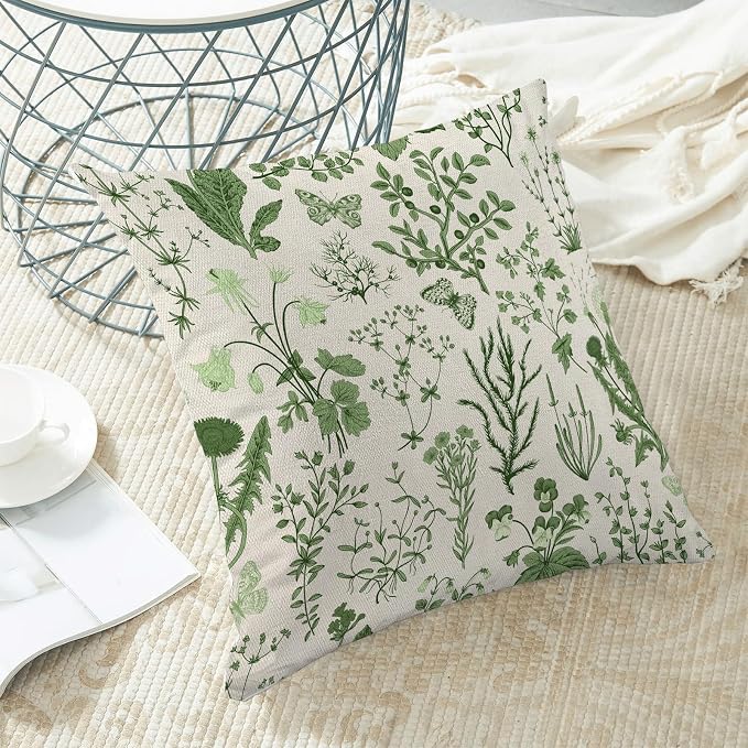 AEIOAE Summer Pillow Covers 24x24 Inch Set of 2,Olive Green Wild Flower Plant Throw Pillows Case,Seasonal Floral Outdoor Decorative Square Linen Farmhouse Decor Cushion Covers for Home Sofa Bed Couch