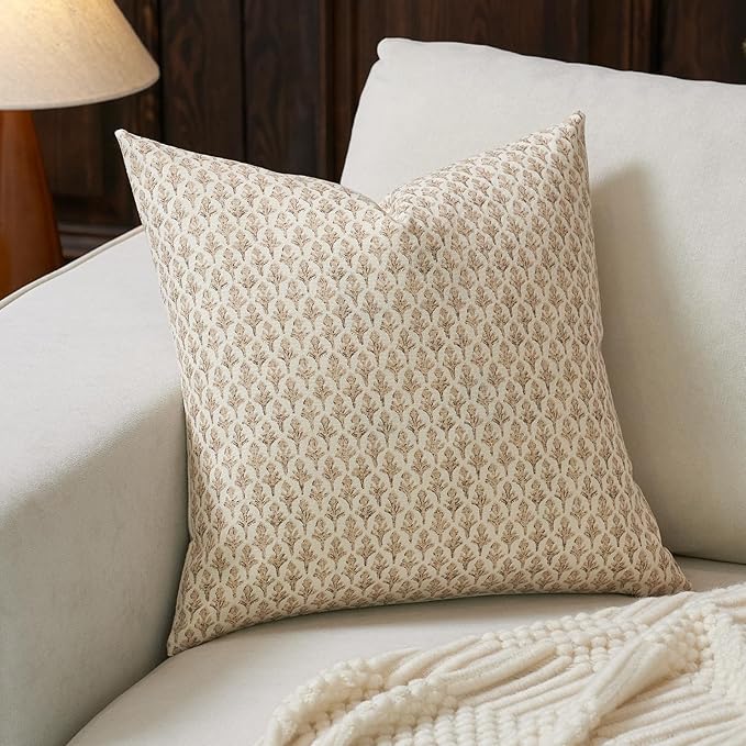 FIOUOVO Floral Pillow Covers 24x24 Pillow Cover Block Print Couch Pillows for Living Room Decorative Neutral Accent Throw Pillow Covers, 1PC, Cognac Brown