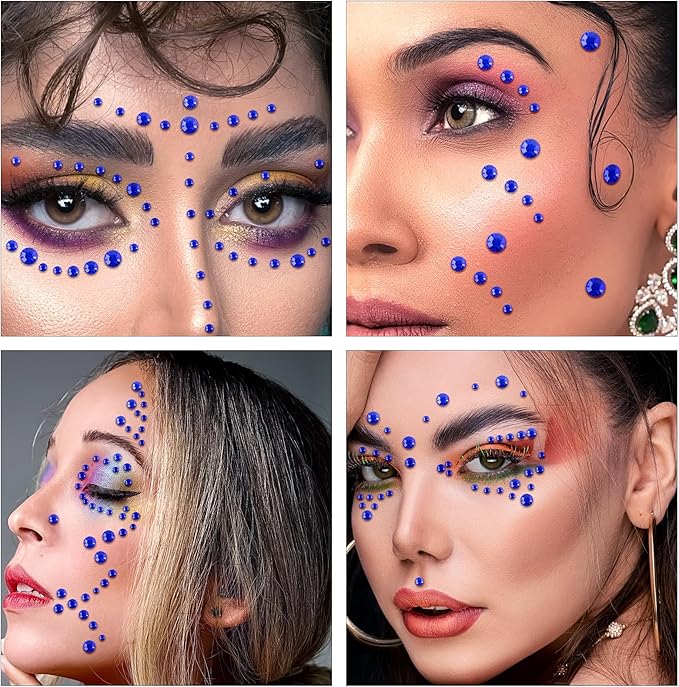 591pcs Face Gems Hair Gems Pearls, Self-Adhesive Face Jewels Eye Rhinestones 3/4/5/6/8 mm Face Gem Stick on, Halloween Makeup Gems Rave Accessories for Face Eyes Body Makeup (17.Dark Blue)