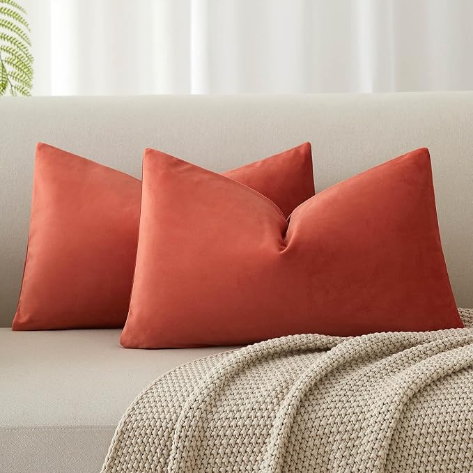 14x24 Pillow Covers Set of 2 Decorative Velvet Throw Pillow Covers,Apricot | Luxury Soft Cushion Covers with Invisible Zipper for Couch Sofa Bed Living Room Bedroom Home Decor