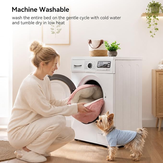 Small Dog Bed for Small Dogs, Cat Beds for Indoor Cats, Pet Bed for Puppy and Kitty, Extra Soft & Machine Washable with Anti-Slip & Water-Resistant Oxford Bottom, Pink, 20 inches