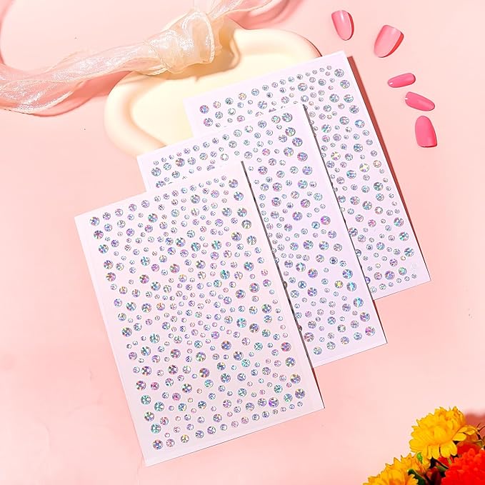 whitelaser 975Pcs DIY Face Gems - 3/4/5/6 mm Body Rhinestones & Crystals for Face Makeup & Crafts, Self-Adhesive Eye & Hair Jewels