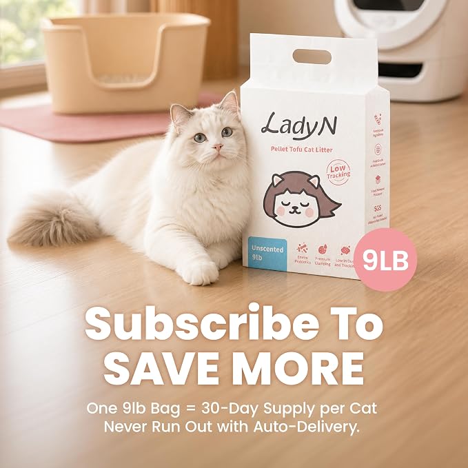 Lady N Tofu Cat Litter, Low Dust Compatible with Auto-Box Yosemite 9lb | Mini-Pellet Shape, Premium Clumping, Ultra Absorbent, Odor Control, Yosemite Scent, Woody Scent