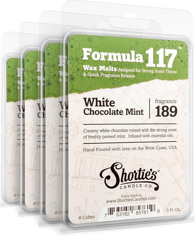 Shortie's Candle Company White Chocolate Mint Premium Wax Melts 4 Pack - 12 Oz., Strong & Long Lasting, Non-Toxic - Made with Essential & Natural Oils - Formula 117