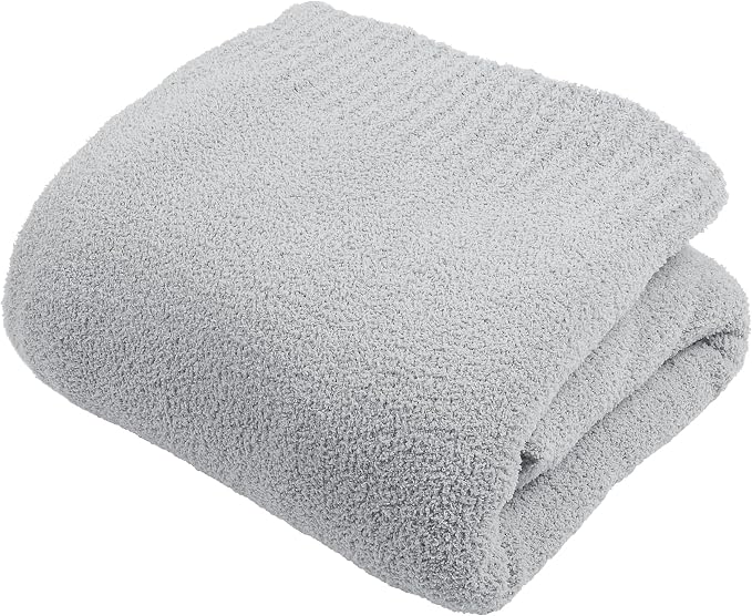 Grey Blanket Warm Queen Size Fuzzy Knitted Oversized Luxury Bed Blankets,Soft for Bed, Lightweight Plush for Cozy Nights (Grey, 90x90)