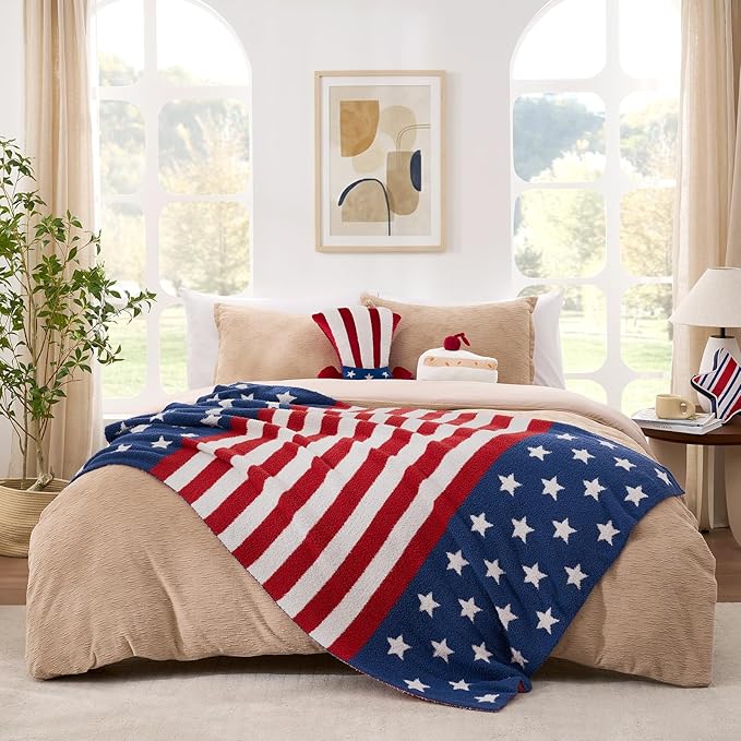 Snuggle Sac American Flag Patriotic Throw Blanket for Couch Sofa Bed, July 4th Blanket Ultra Soft Cozy Throw Blanket, 250th Anniversary USA Military Veteran July 4th Gift, 50x60 inches