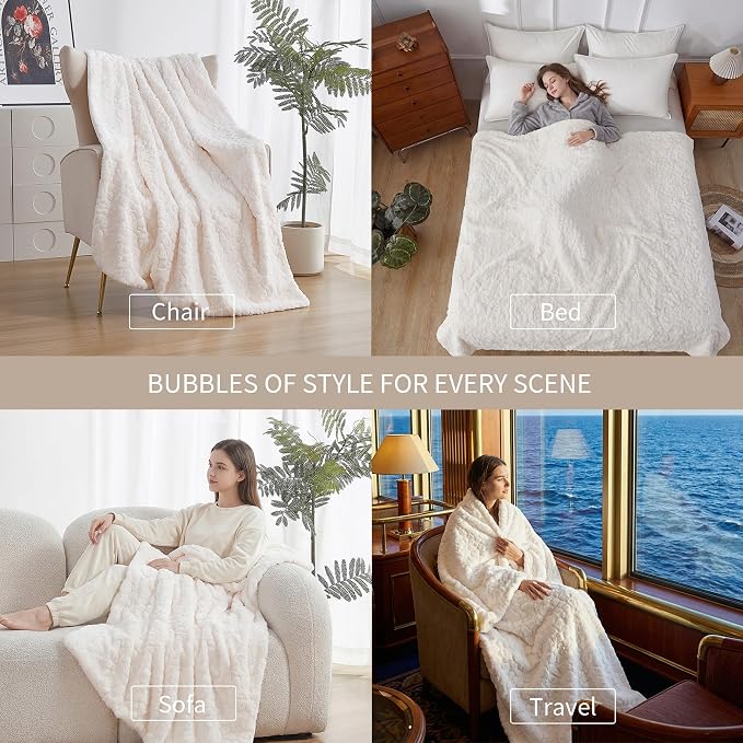 Fluffy Reversible Faux Fur Throw Blanket Thick Warm Blankets Cozy for Couch | Soft Plush Machine Washable Bed Home Decor, Large 50x70 Inch, for Women Men