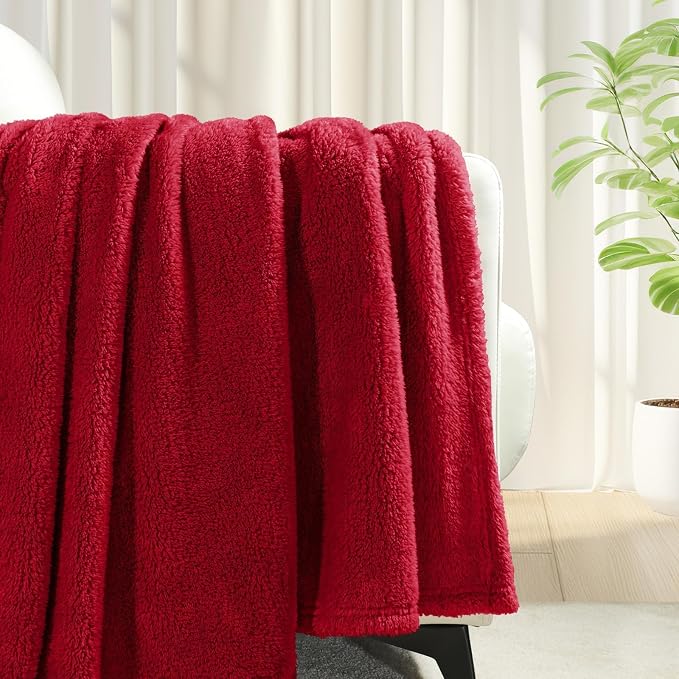 Exclusivo Mezcla Soft Plush Fleece Throws Blanket for Couch Sofa Bedroom | Lightweight Fuzzy Fluffy Blanket for All Seasons, Cozy Velvet Throws for Women Men, Machine Washable, 50"x60", Deep Red