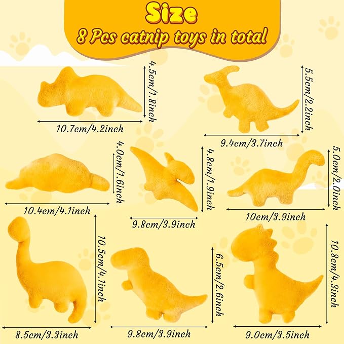 8Pcs Dino Nuggets Catnip Toys for Cat, Interactive Catmint Cat Toy Gift