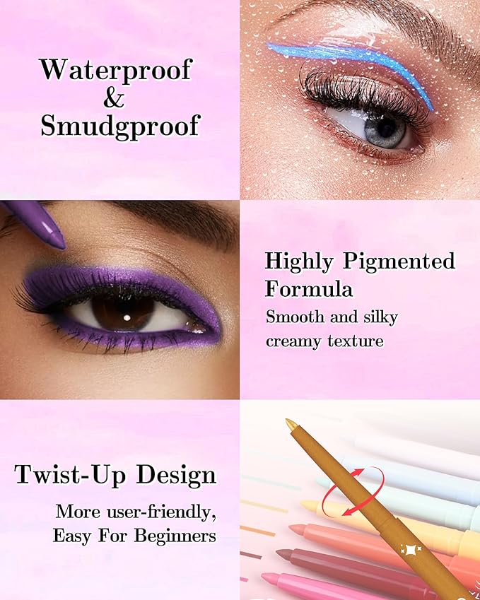 Glitter Gel Eyeliner Pencil,Retractable Cream Blue Eye Liner Pencils,Waterline Eye Makeup Liners,Waterproof & Smudge Proof Glitter Eyeliner Facial Makeup Gift for Mature Women,Girls,Christmas-G07 Navy