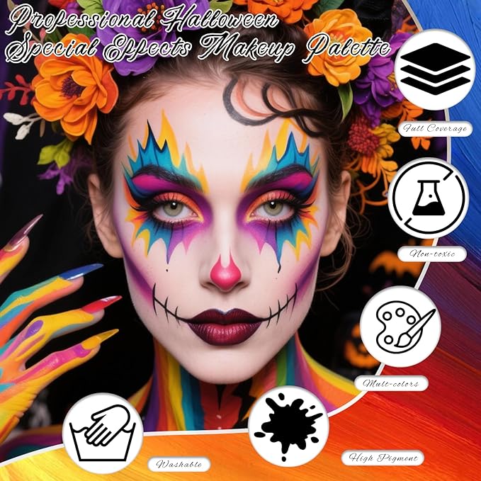 Green Face Body Paint, Professional 6 Colors Body Paint SFX Makeup Palette, Cream Water Based Green Face Paint for Adults Cosplay Halloween SFX Costumes Hulk Witch Monster Costumes Party