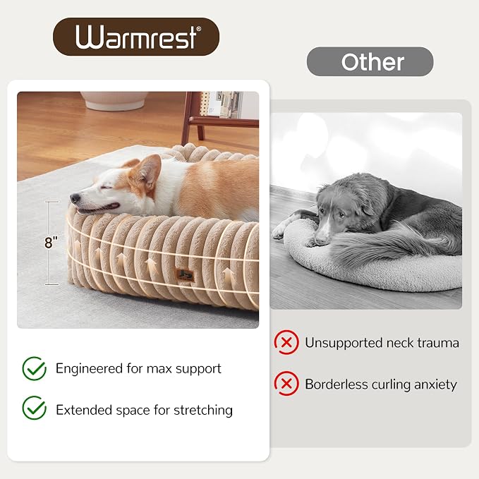 Dog Bed Medium Size Dog, Rectangle Orthopedic Pet Bed for Car and Indoor, Comfort Fluffy Memory Foam Dog Beds with Anti-Slip Bottom, Camel (30x24x8 inches)