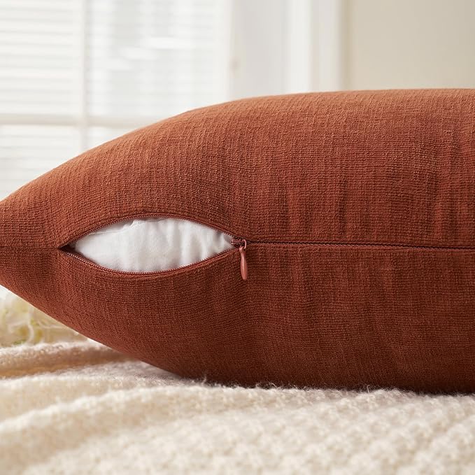 MIULEE Fall Rust Chenille Couch Euro Throw Pillow Covers, 22x22 | Set of 2, Soft Farmhouse Modern Home Decor, Decorative Pillowcases for Sofa Living Room Bed