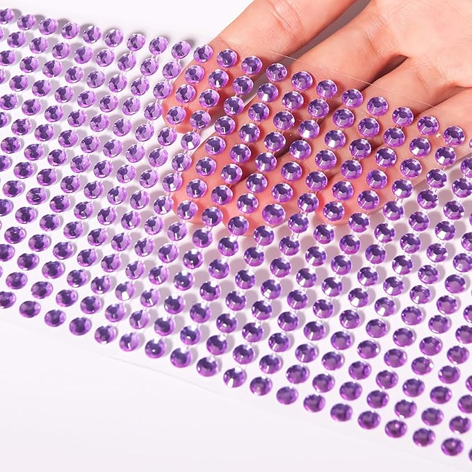 3/4/5/6/8MM Temporary Tattoo Stickers Face Gems Eye Jewels Rhinestones Gems Crystals Jewels for Crafts Gems Jewels Eyes Stickers Makeup Self Adhesive for Hair Face Crafts 3555 PCS(light purple)