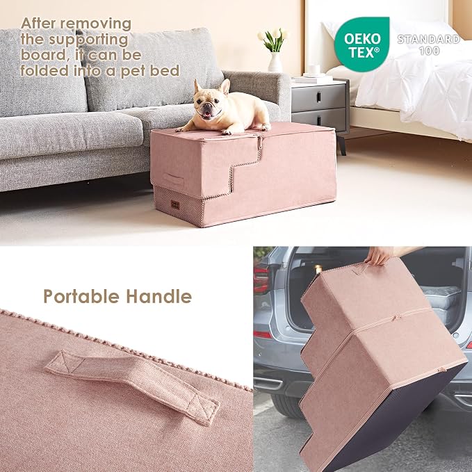 EHEYCIGA Dog Stairs for High Bed 25" H, Extra Wide Dog 5-Step, Pink | Pet Steps for Small Dogs and Cats for Bed, Non-Slip Balanced Pet Ramp Indoor