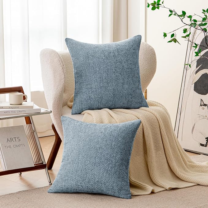 a moment Blue Chenille Throw Pillow Covers 22x22 Inch Pack of 2 Modern Decorative Throw Pillow Covers Farmhouse Cross Covers Home Decor for Sofa Bedroom Living Room