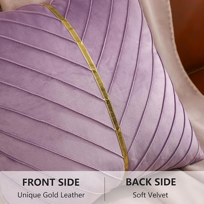 Velvet Throw Pillow Covers 24x24 inch Pack of 2 Gold Decor Purple | Soft Solid Pillow Covers,Modern Luxury Home Decor,for Couch Chair Sofa Bedroom Livingroom,Hidden Zipper,Ideal Gift,Easy Care