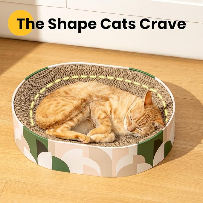 Conlun Oval Cat Scratcher Bed | Scratching Bowl Lounge for Kittens | Medium | Corrugated Cardboard Pad | Concave Shape | No Mess Enclosed Base | Serves as Couch Furniture Protector