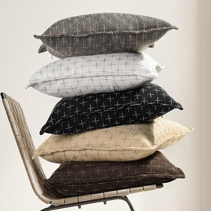 Pillow Covers 20x20 Set of 2 Soft Polyester Textured Pillow Covers with Stylish Flange Edge Cozy Farmhouse Throw Pillows for Couch Bed Sofa Living Room
