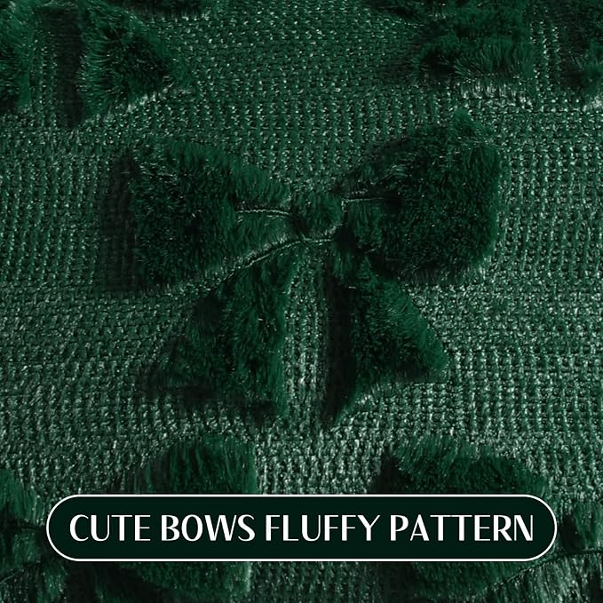 Mixweer Green Bow Pillow Covers Set of 2 Preppy Room Decor Coquette Cute Spring Summer Decorative Faux Fur Soft Bowknot Stuff Fluffy Plush Aesthetic Pillowcase for Bed Sofa Couch (12 x 20 Inch)