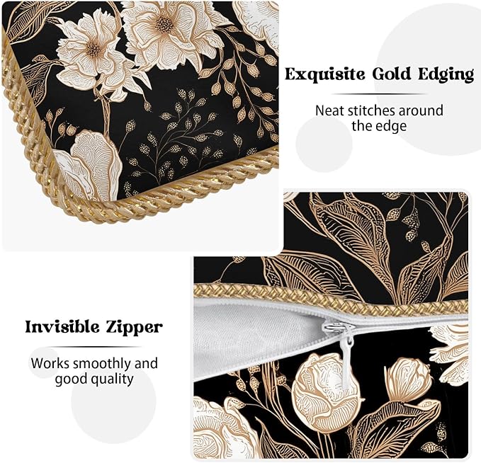 Vintage Peonies Roses Flower Velvet Pillow Covers 20x20 Inch Gold White Aesthetic Floral Leaves Throw Pillows For Couch Cushion Covers Pillowcase Farmhouse Pillow Cases for Sofa Bed Living Room