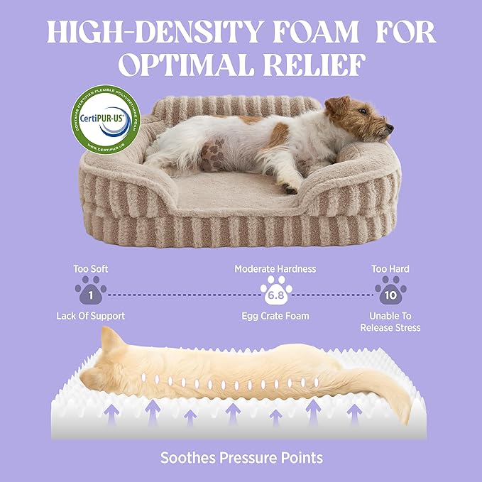 LE SURE Cute Cozy High Back Orthopedic L Plus Dog Bed,38" Hazel | Waterproof Pet Bed with Sides, Aesthetic Comfy Egg-Crate Foam Pet Couch Sofa, Removable Washable Cover, Non-Slip Bottom