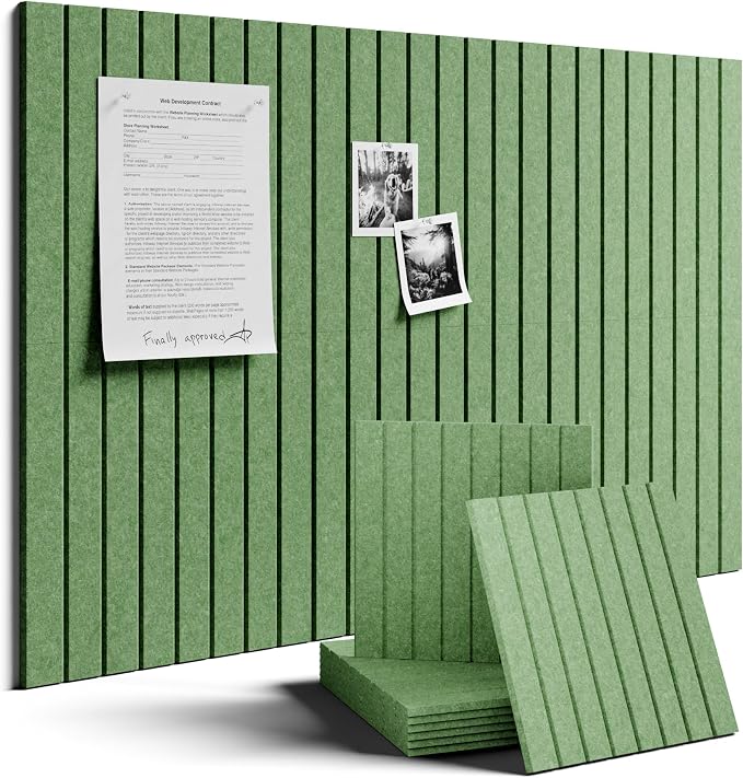 Fluxynara 36" x 24" Large Felt Bulletin Board, Moss Green | 6 Pack Cork Board Alternative with 30 Safe Adhesive Tabs, Felt Pin Boards for Wall Decor, Home, Office, Classroom, Dorm