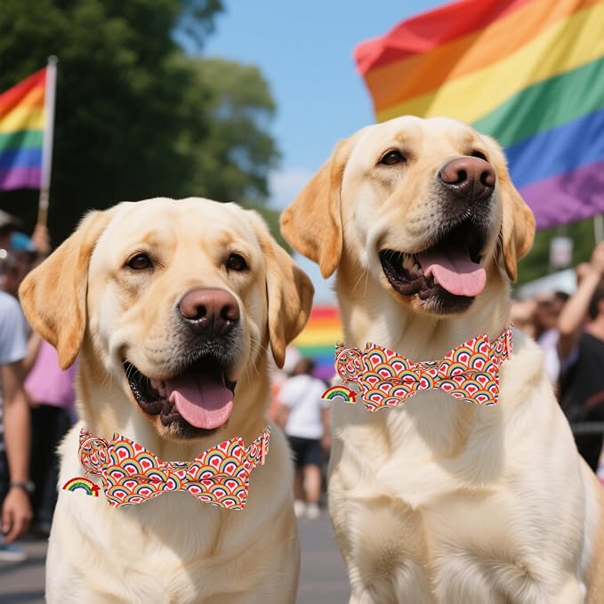 ADOGGYGO Rainbow Dog Collar with Bow Tie, Pride Bowtie Collar, X-Small