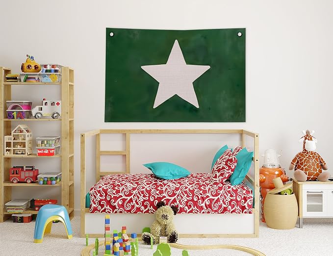 Retro Dark Green Star Canvas Banner, Kids Boys Room Pennant Flag Wall Art for Boys Room Bedroom Playroom, 30x20 in
