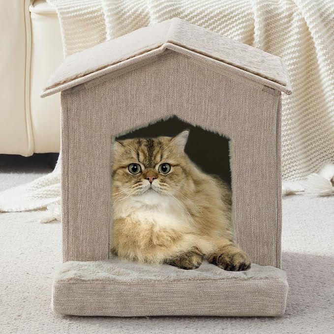 Cat Beds for Indoor Cats,Cat Houses,Cat Cave with Orthopedic Cushion,Foldable Cat Condos,Hideaway,Shelter,Beige Cat Tent for Small Dogs and Rabbit,Squirrel