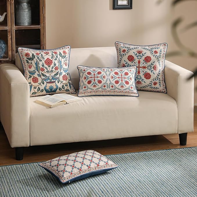 patdrea Designer French Vintage Linen Throw Pillow Cover,18"x18"-Puno B | Elegant Decorative Pillow Case with Zipper,Elegant Floral Pattern,Pillow Cover for Couch Living Room Bedroom Sofa